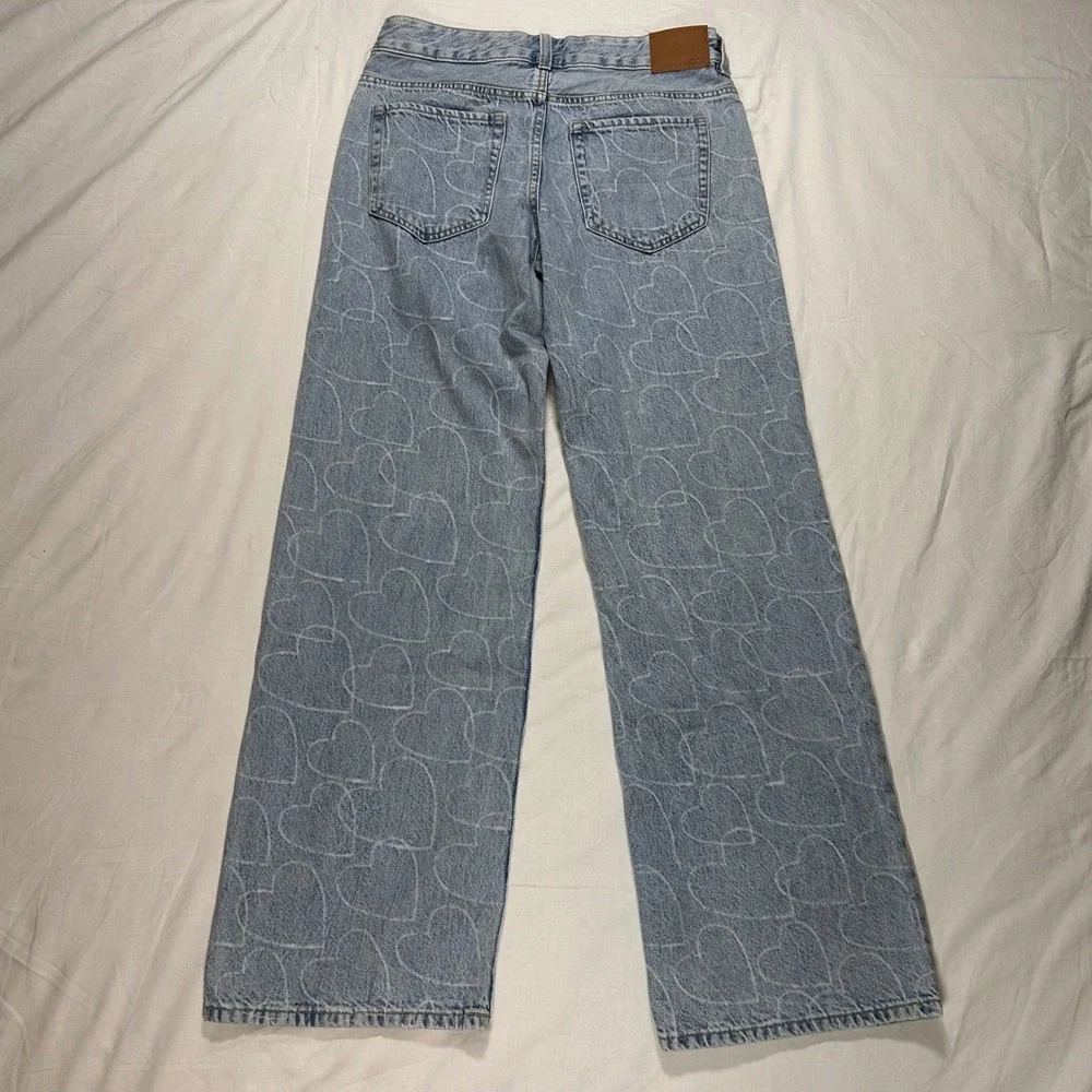 Aeropostale Blue Baggy Wide Leg Jeans Womens‎ 2 Regular All Over Hearts 30x32